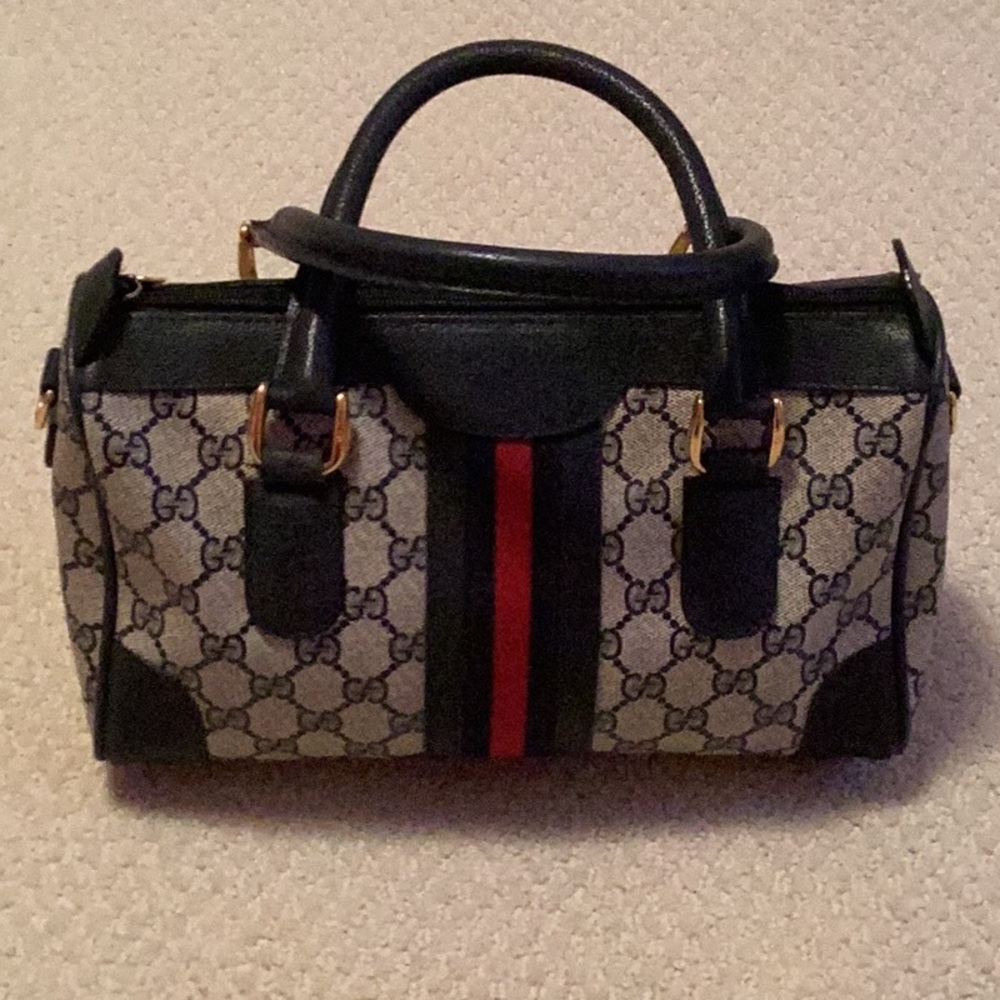 Vintagege Gucci Navy GG Supreme Small Boston Web Bag —No Strap—Excellentt